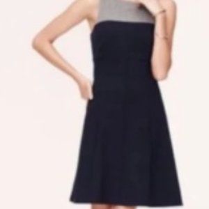 LOFT Fit & Flare Navy Blue and Gray Tank Dress Sz 12